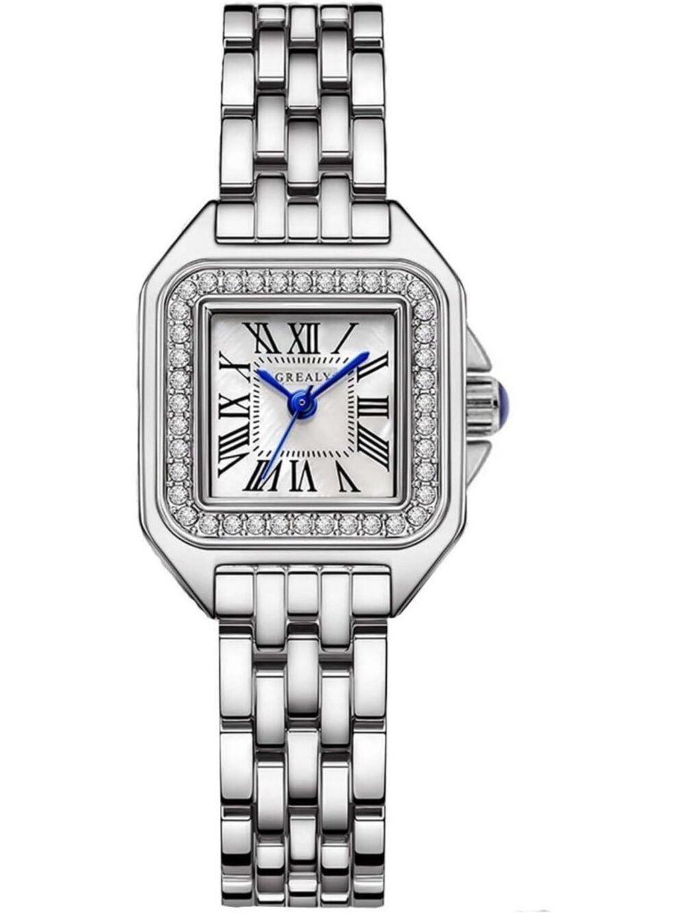 Women's Silver White Crystal Roman Dial Bangle Stainless Steel Ladies Wristwatch